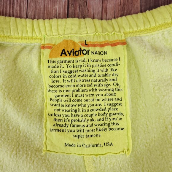 *FLAW* Aviator Nation Womens Size Large Neon Yellow Logo Sweatpants Joggers - Picture 10 of 12
